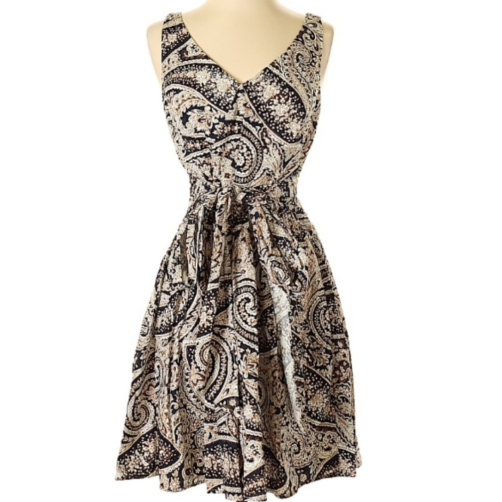 J. Crew Tan Brown Paisley Midi Dress s 10